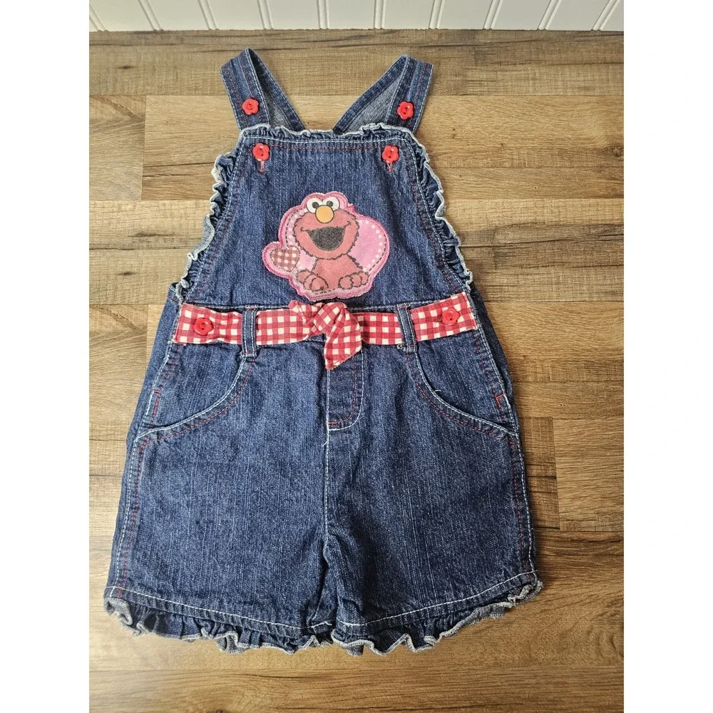 Sesame Street Vintage Y2K Elmo Romper Girls Size 4T Denim Jean 100% Cotton
